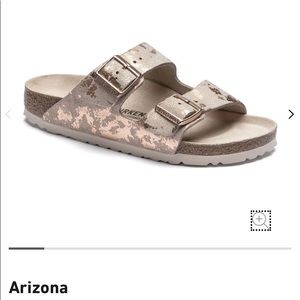 Birkenstock Arizona Suede Sandal in Vintage Metallic Rose Copper